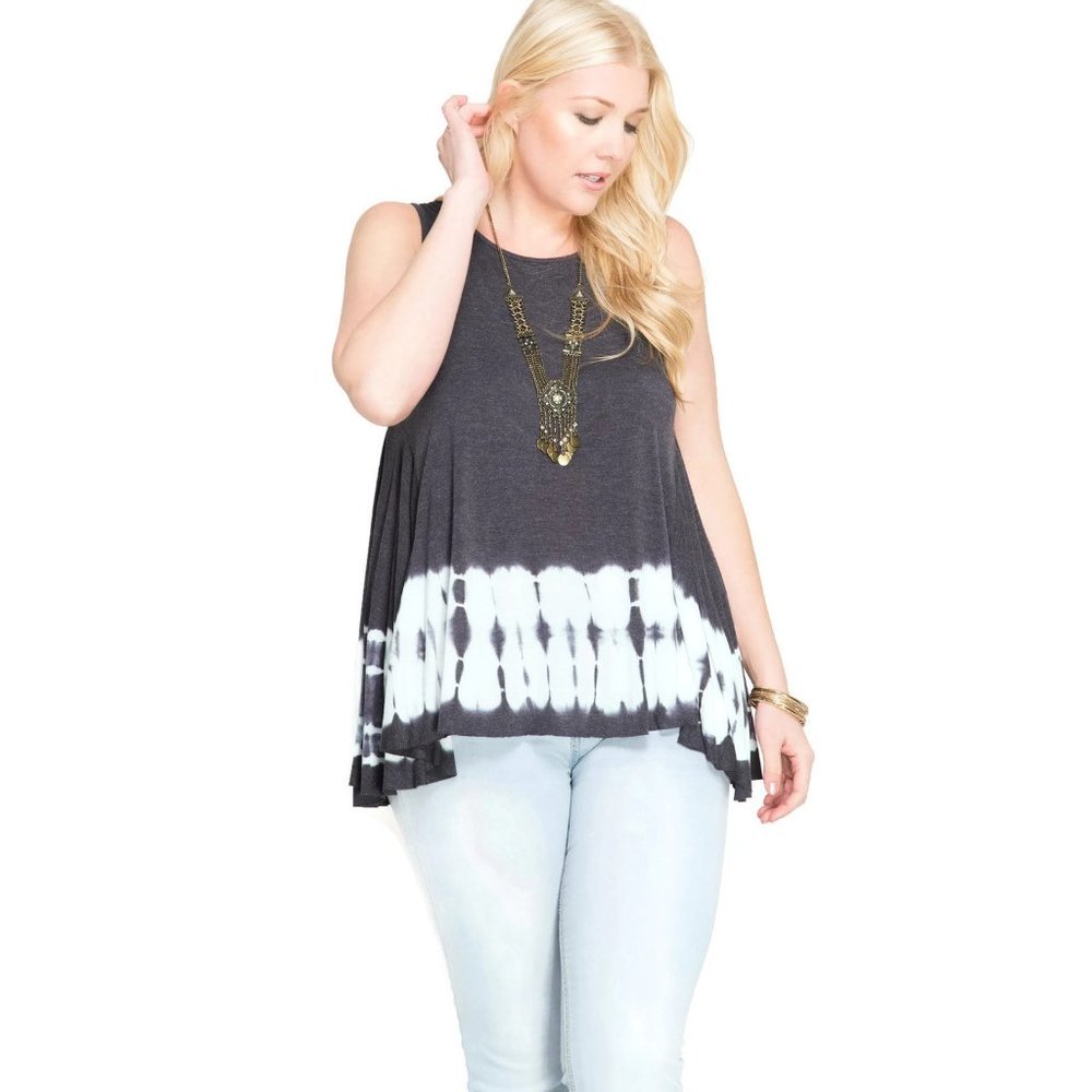 She & Sky Tie Dye Sleeveless Tank Top, Charcoal  *  Plus Size